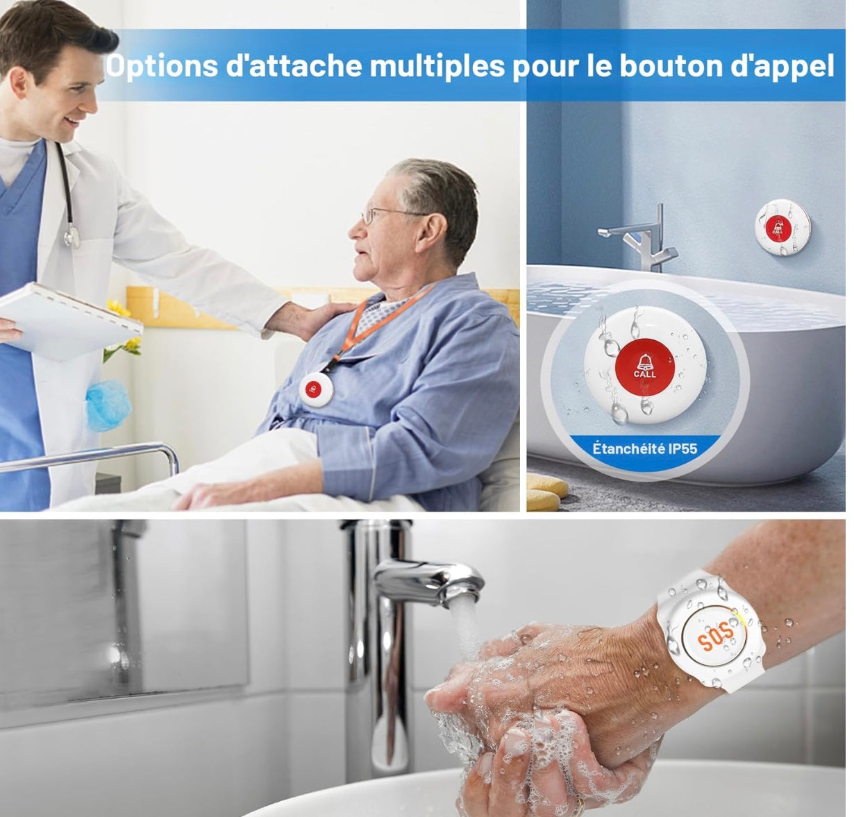 Bouton de panique, bracelet et montre d'urgence.