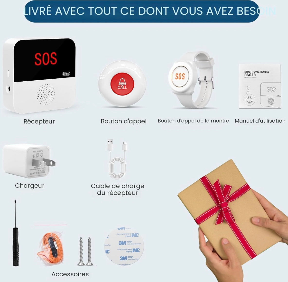Bouton de panique, bracelet et montre d'urgence.